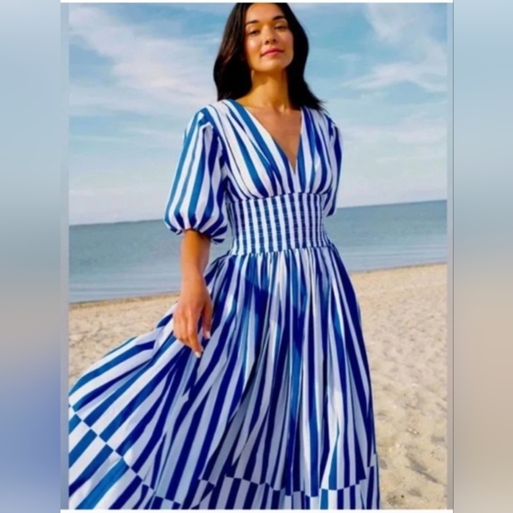 AYR Blue and White Striped‎ Maxi Dress